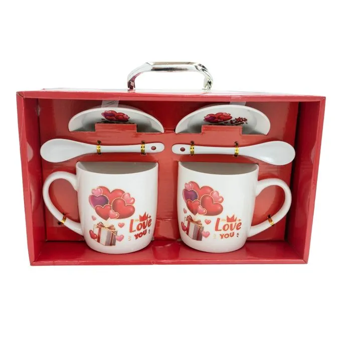Tasses d'Affection Ensemble de 2 avec Motif Love You et Accessoires assortis