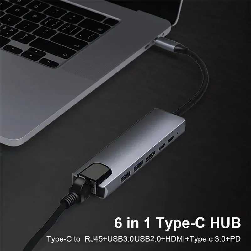Adaptateur USB numérique multiport Hub Type C vers HD 6 ports 4k