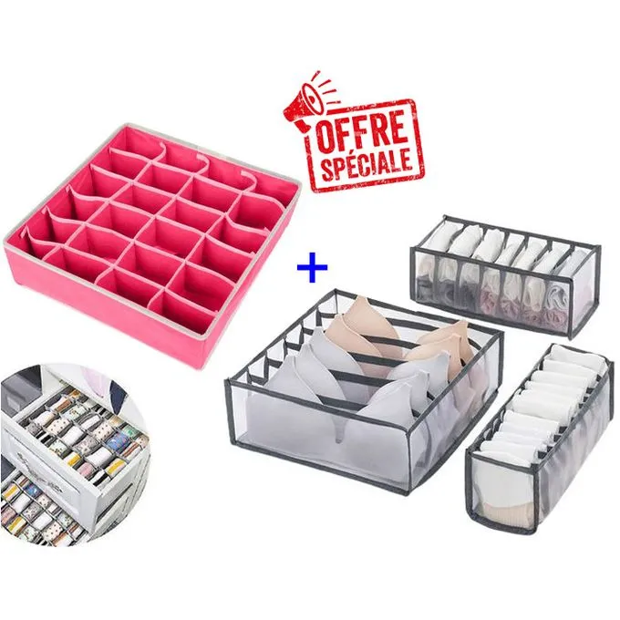 Organisez votre lingerie avec style Pack de 4 Boîtes de rangement pour sous vêtements