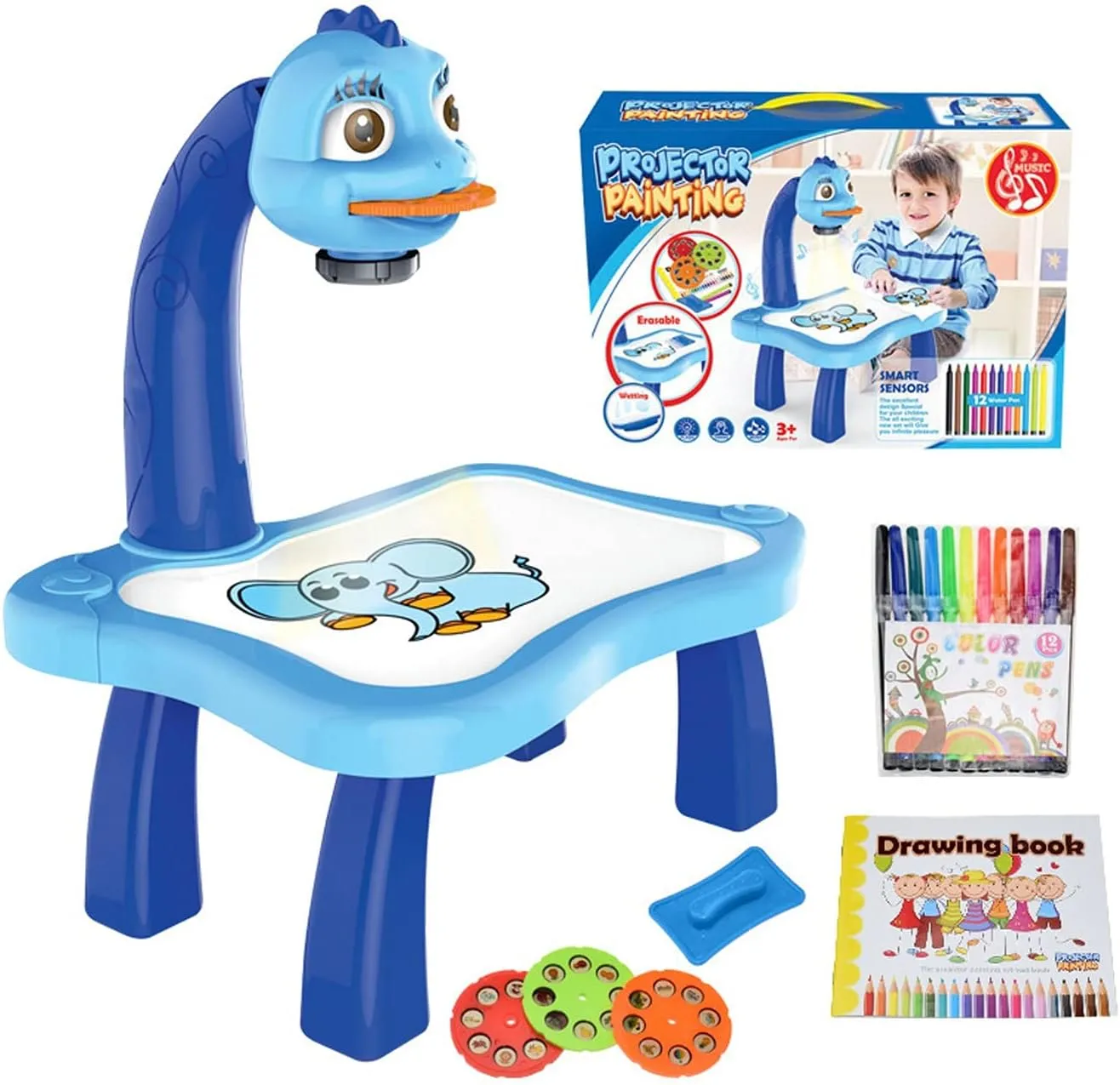 AOBUJDUB Robot de Dessin, Robot Qui Dessine Tout Seul, 100 Cartes a Dessin, 12 Stylos de Couleur, Magic Drawing for Boys Girl