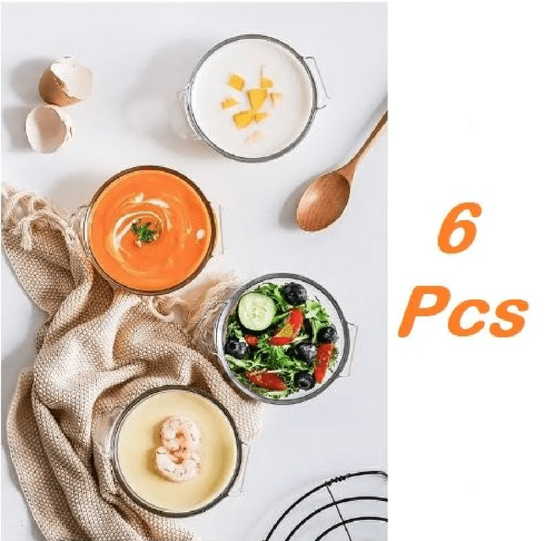 6 pcs Services de table bol rond avec poignée en verre transparent
