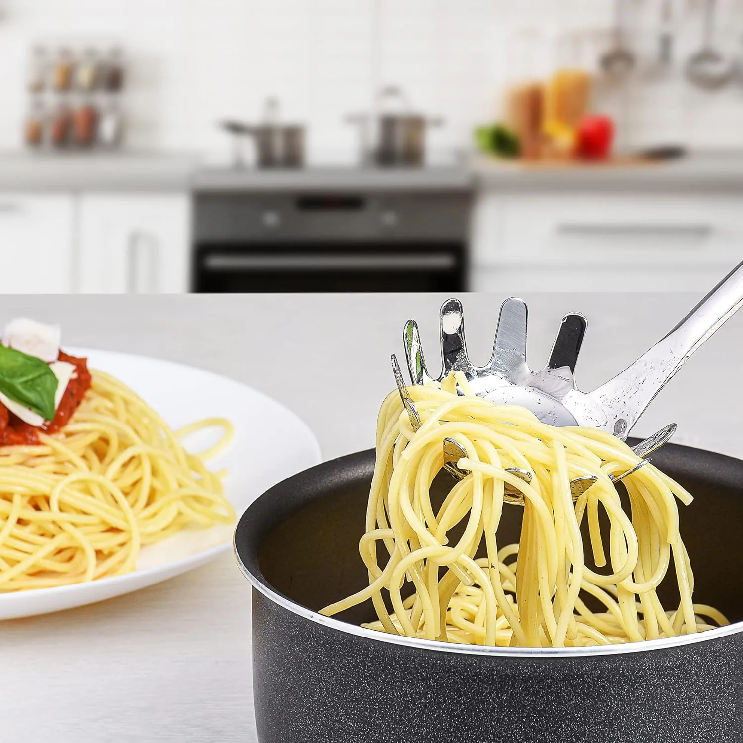 Élégance en Cuisine  Ensemble de Cuillères à Pâtes en Acier Inoxydable