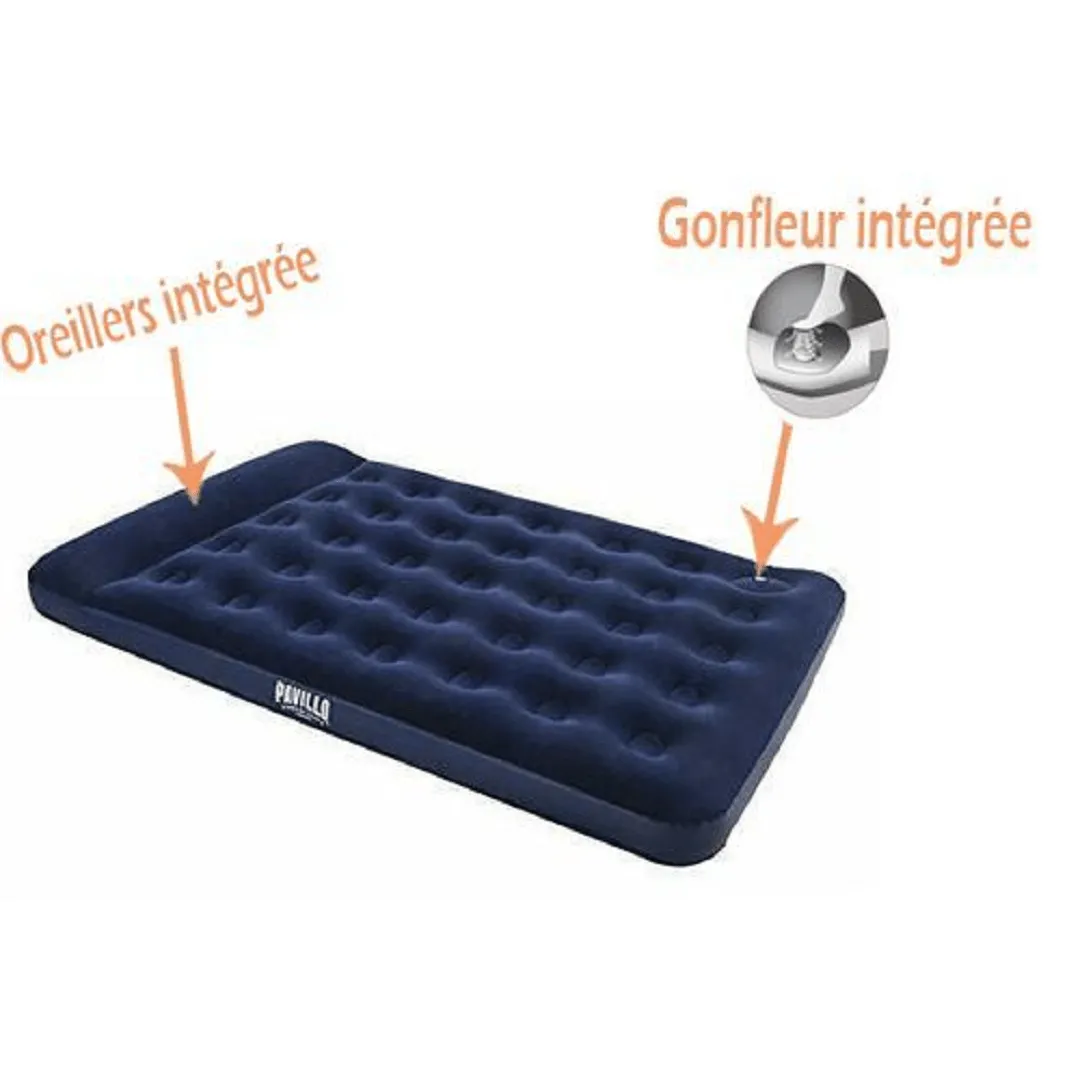 Grand Matelas gonflable de 2 personne avec Oreillers et pompes à pied intégrée