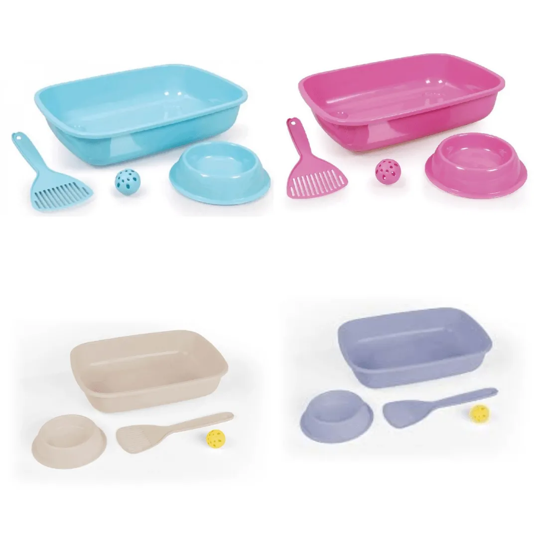 Ensemble complet pour chaton Litière Pelle Gamelle et Jouet inclus (colleur aléatoire)