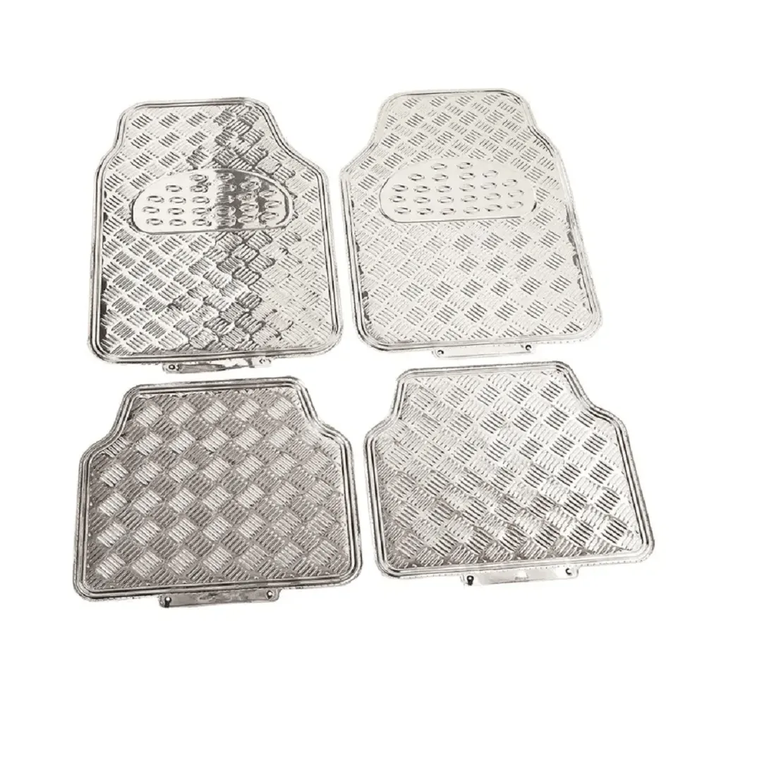 tapis de sol de voiture en aluminium métallique en 4 pièces