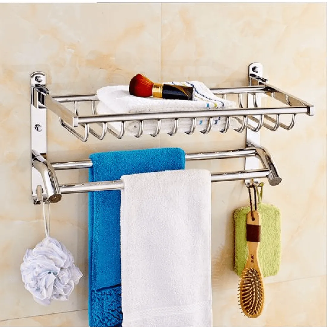 Porte-Serviettes de Salle de Bain avec Crochets en Acier Inoxydable