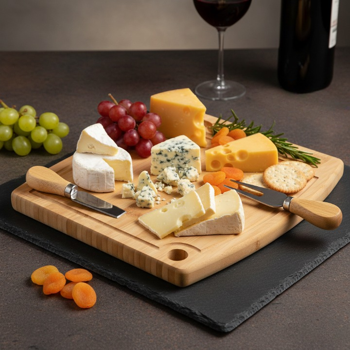 Planche à fromages avec accessoires de coupe, plateau élégant pour servir et présenter le fromage