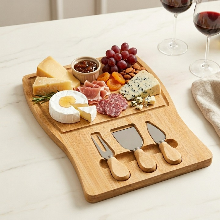 Plateau à fromage avec ustensiles de découpe, élégant pour servir et présenter vos fromages