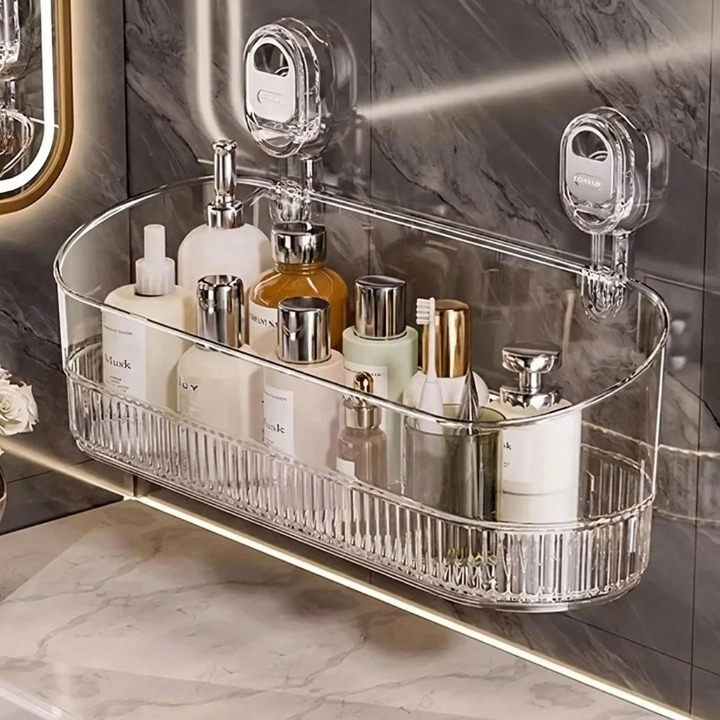 Étagère murale adhésive pour salle de bain, installation sans perçage, support transparent pratique