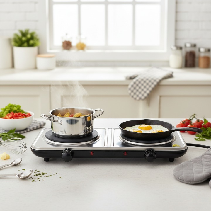 Réchaud électrique double en acier inoxydable pour cuisson pratique