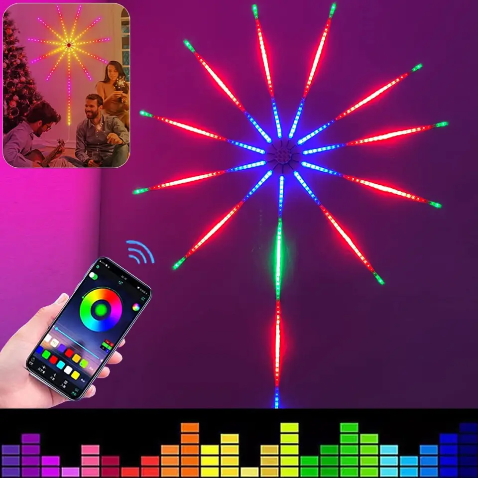 Guirlande lumineuse LED intelligente effet feu d'artifice, bande LED RGBIC USB synchronisée avec la musique