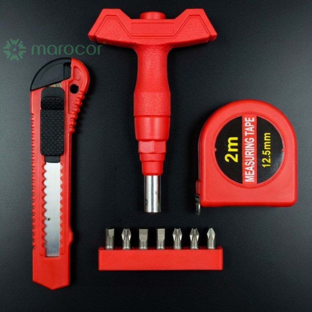 Kit de Outils à Main Compact 3-en-1 avec Tournevis T-Handle, Mètre Ruban et Cutter