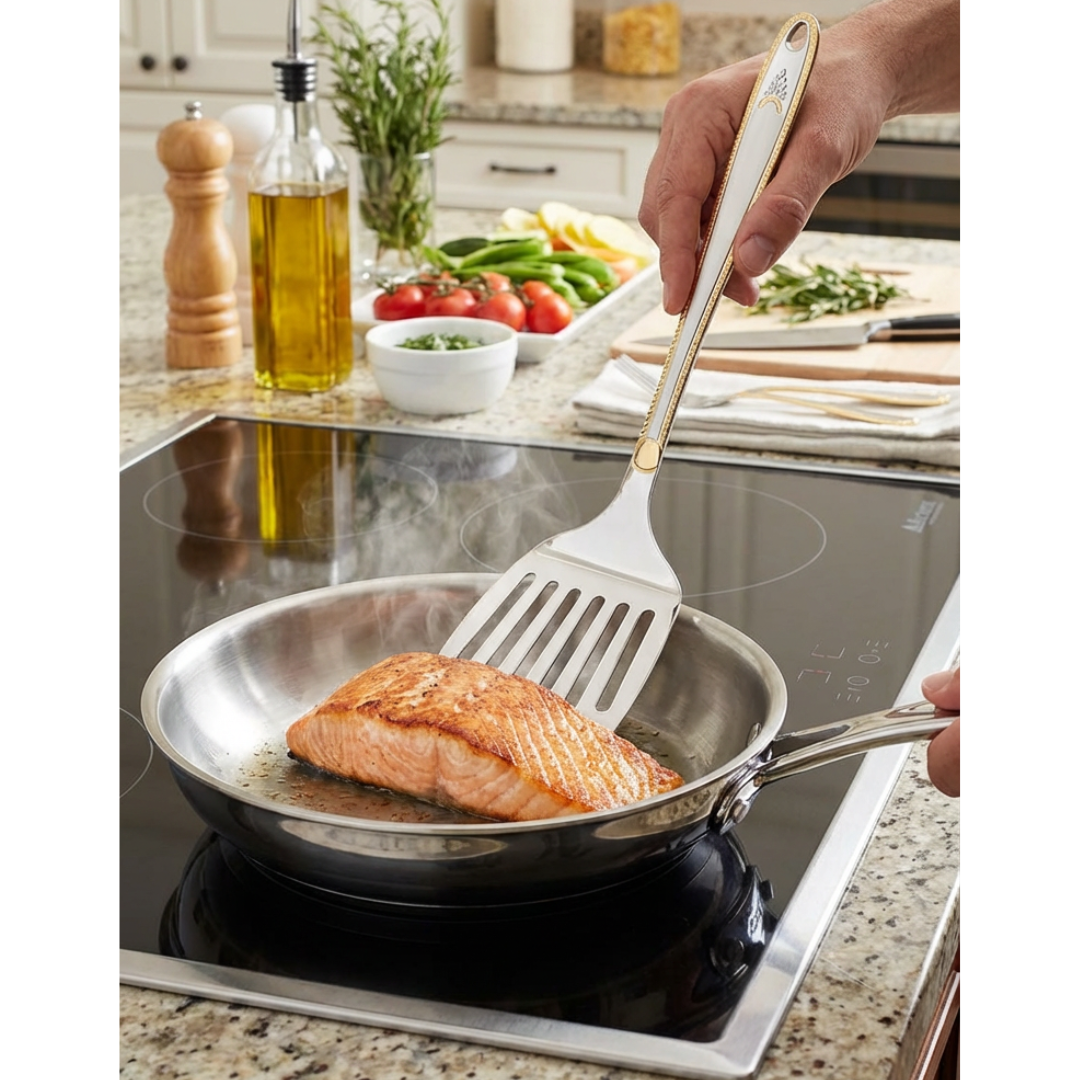 Spatule à fentes en acier inoxydable pour barbecue et cuisson