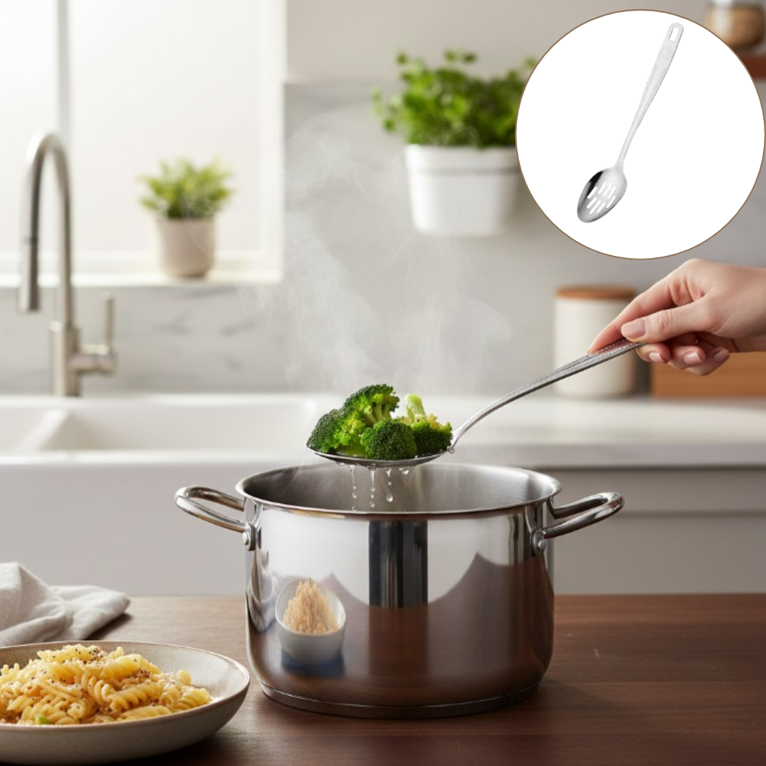 Écumoire de cuisine perforée en acier inoxydable pour égouttage et service