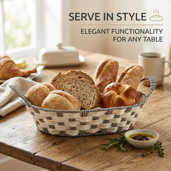 Panier ovale tressé avec poignées pour pain et fruits