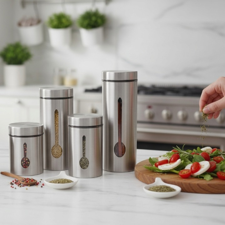 Lot de boîtes de rangement en inox avec fenêtre en verre pour cuisine