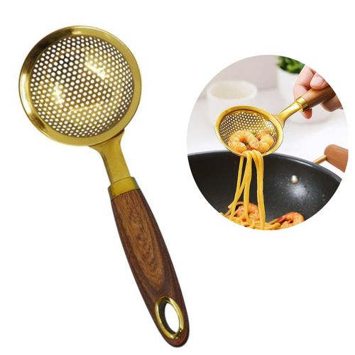 Cuillère à égoutter ronde en inox finition dorée élégante