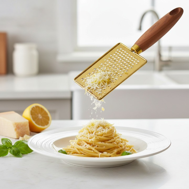 Râpe culinaire en inox avec poignée en bois ergonomique