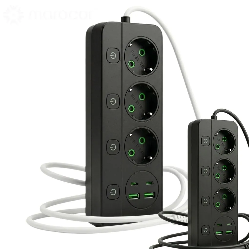 Multiprise Intelligente Haute Performance – 3 Prises AC + des Ports USB et (Type-C )