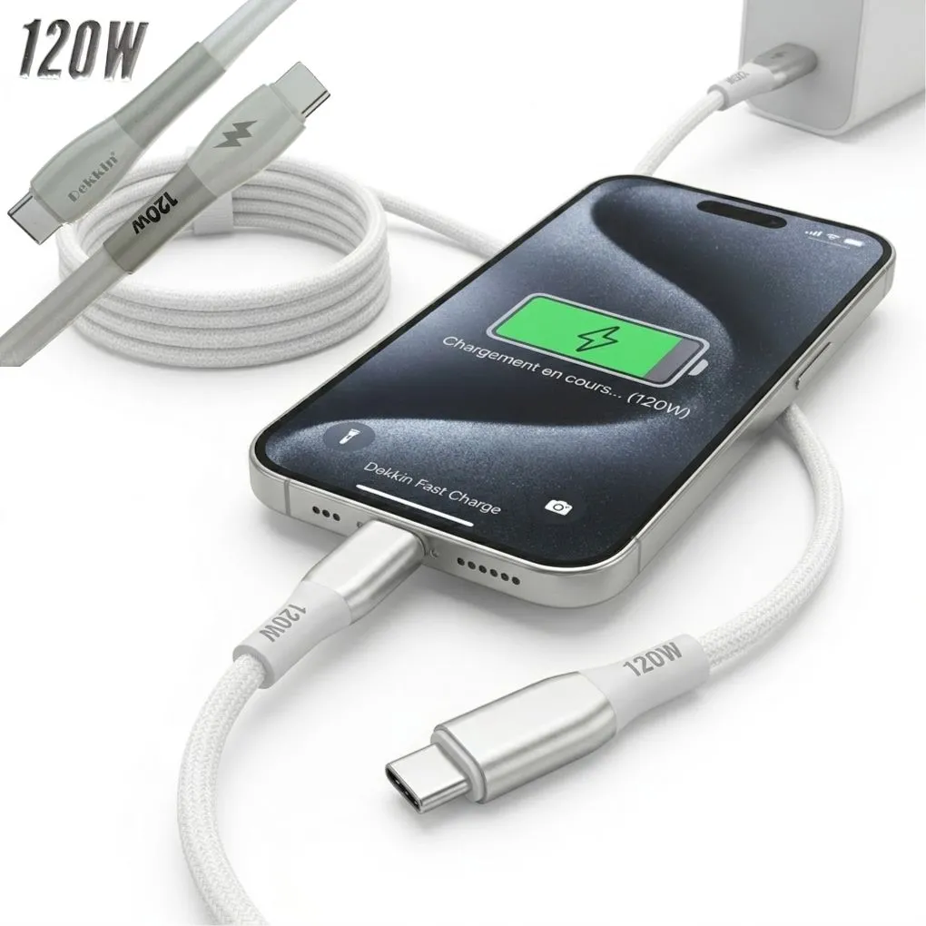 Câble de Charge Ultra Rapide 120W USB-C vers USB-C - Haute Puissance & Transfert de Données