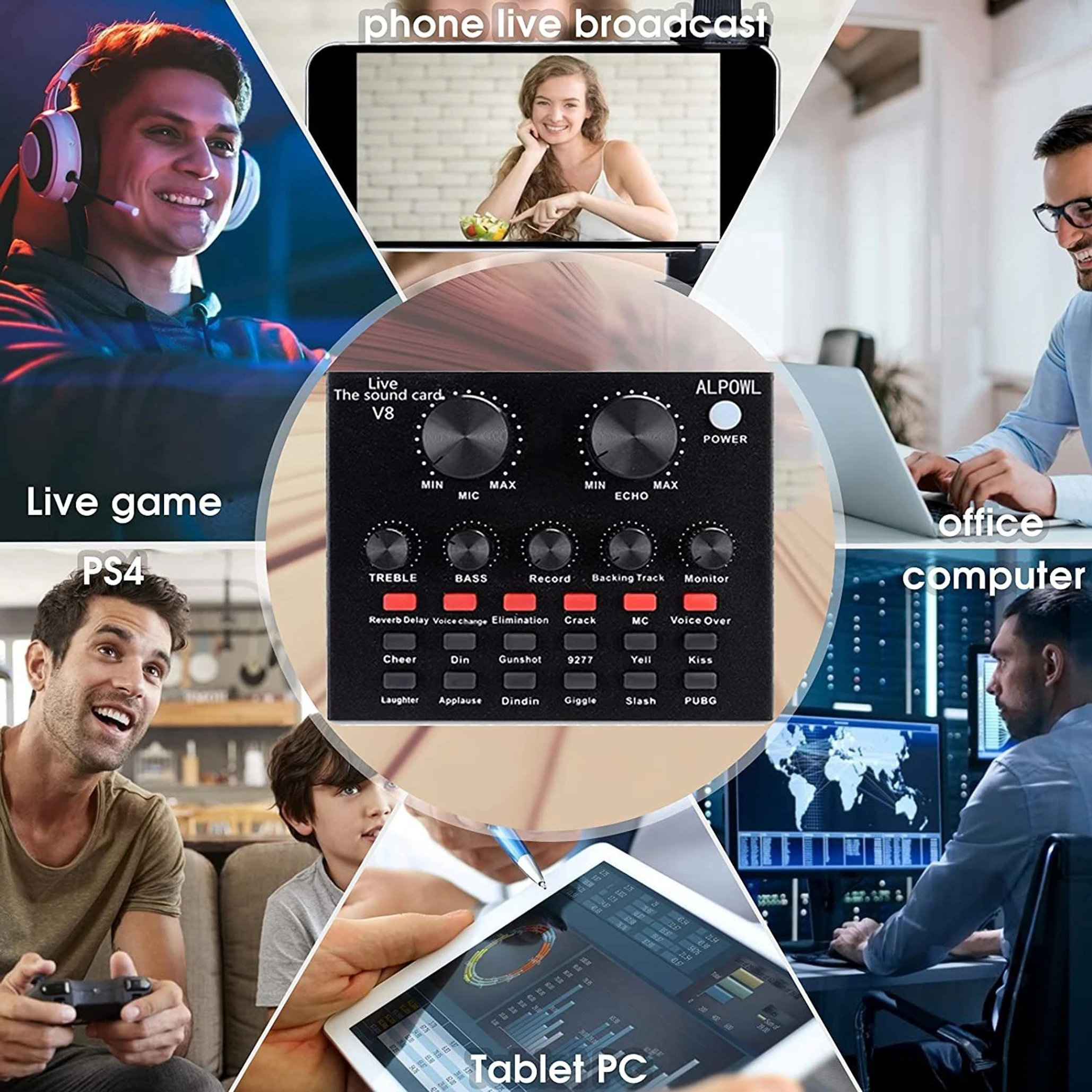 V8 Stream Carte de Son USB Externe V8 Audio Mixer Bluetooth - Noir - Marocor ...