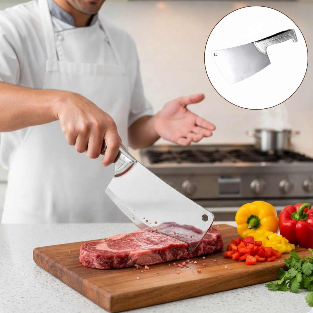 Couperet de cuisine professionnel en acier inoxydable, idéal pour découpe de viande et os