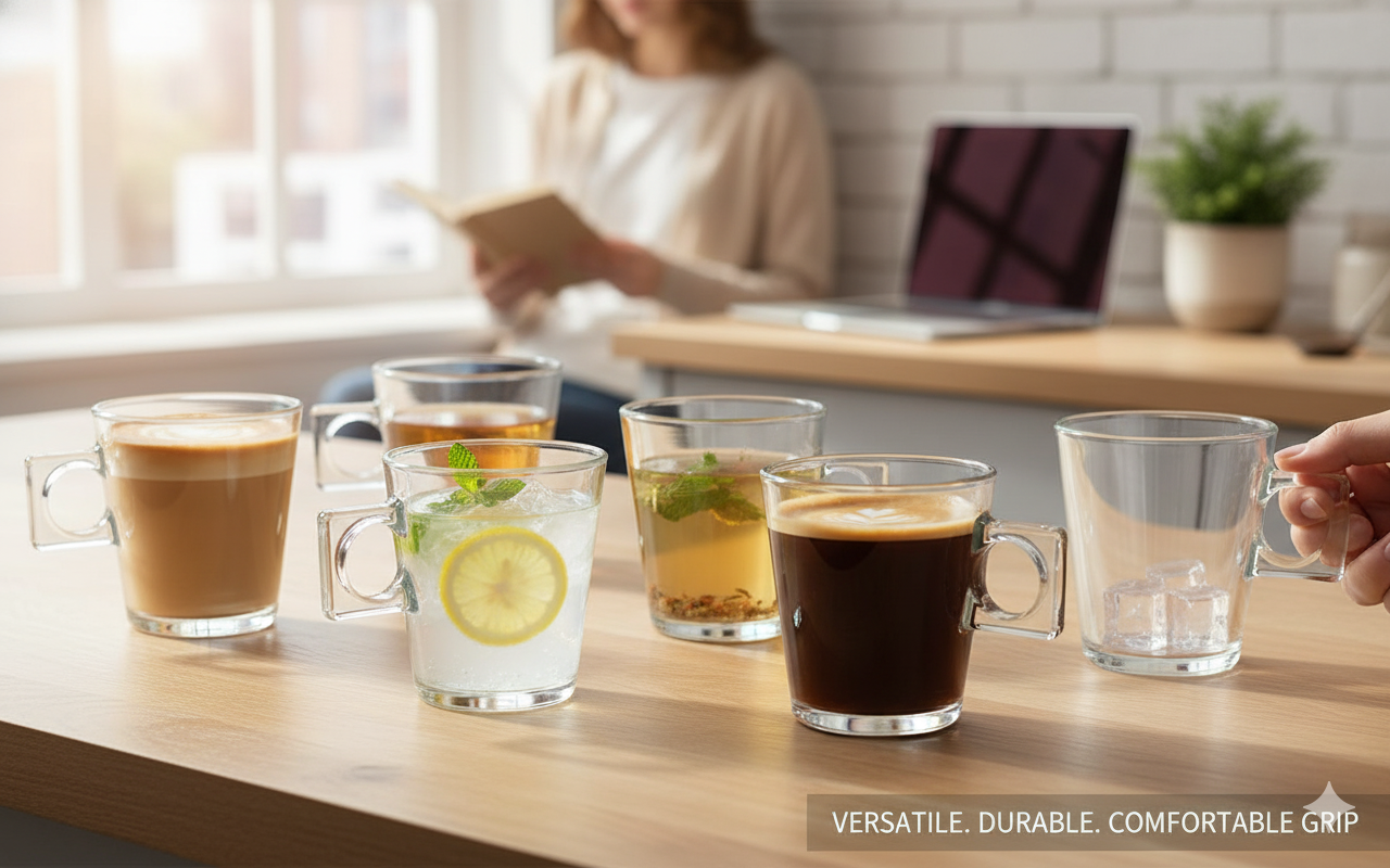 Élégance Cristalline Tasse à Thé en Verre 80ml avec Poignée