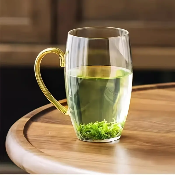 6 Tasse à thé en verre épais moderne avec anse colorée, résistante à la chaleur, parfaite pour le thé aux fruits