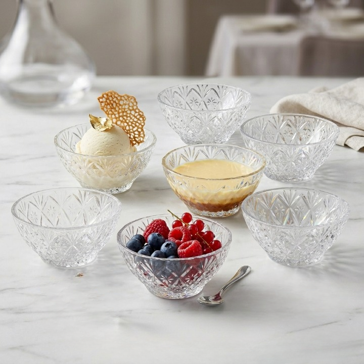 Lot de 6 bols en verre pour desserts, design texturé et verre renforcé transparent