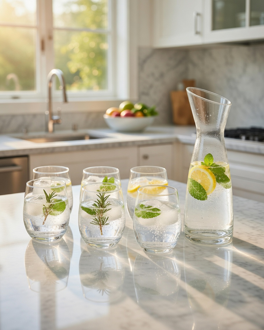 Ensemble de 7 pièces en verre transparent : verres et récipient polyvalent