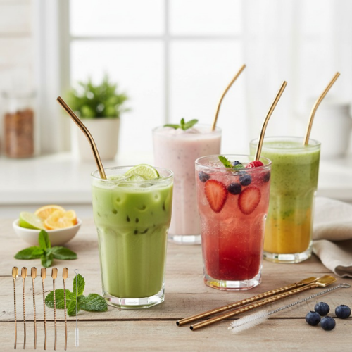 Ensemble de 5 Cuillères à Long Manche en Acier Inoxydable, Réutilisables et Multifonctions pour Dessert, Thé et Repas