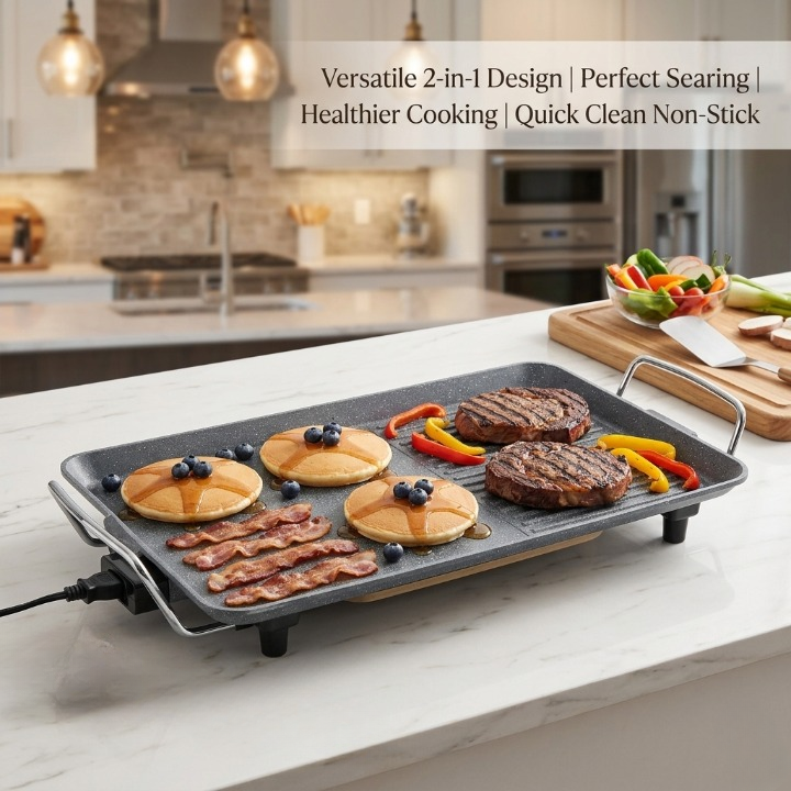 Grill électrique à surface antiadhésive pour barbecue et cuisson polyvalente