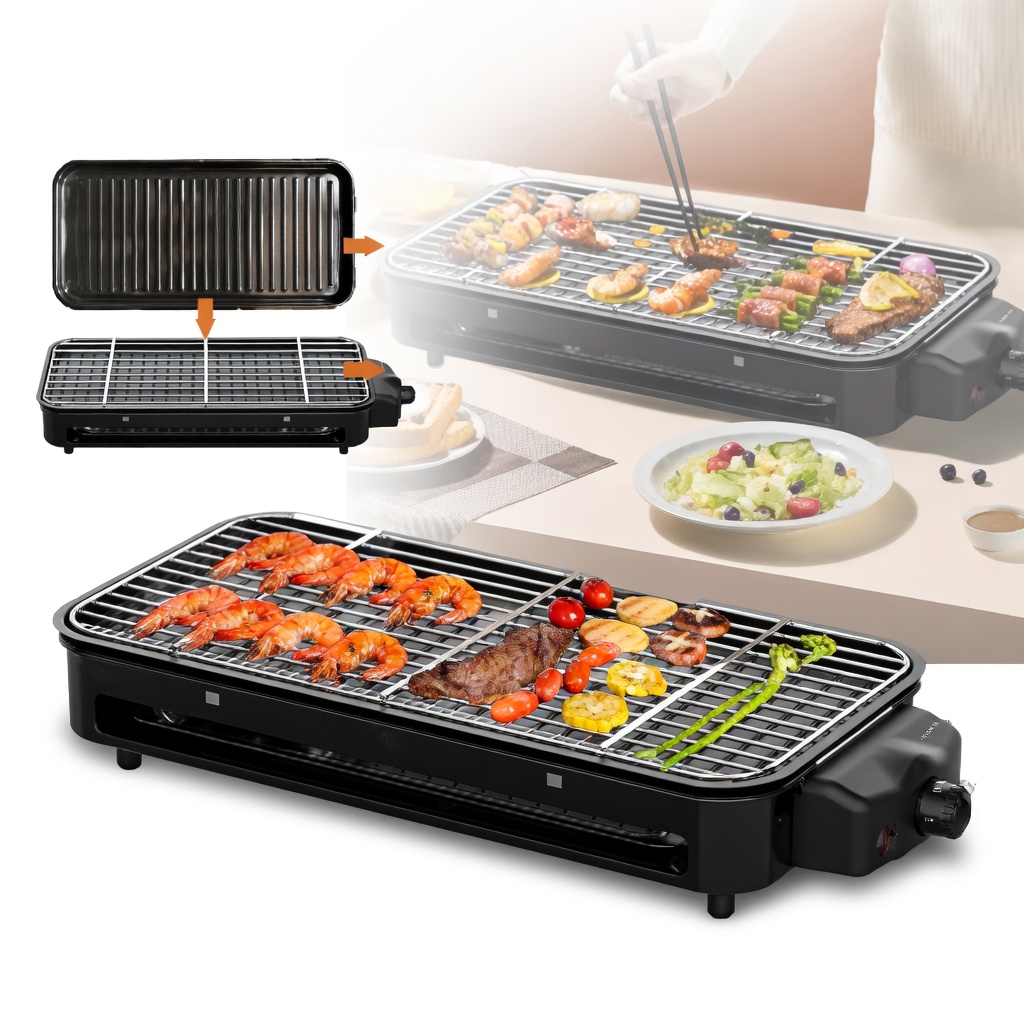 Grill électrique polyvalent avec surface antiadhésive résistante à la chaleur