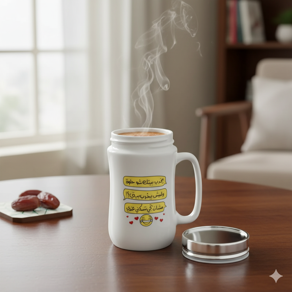 Élégance Matinale Tasse à Café en Céramique avec Couvercle à Miroir