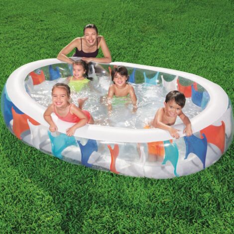 Grande Piscine Gonflable Ovale pour Famille - Design Transparent & Coloré