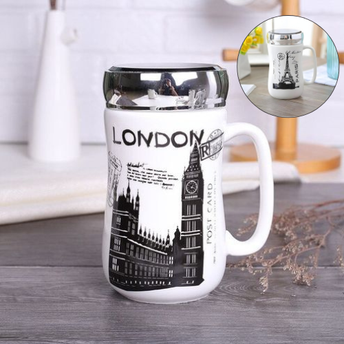 Tasse avec Couvercle en Céramique pour Thé, Café et Lait (désigne aléatoire)