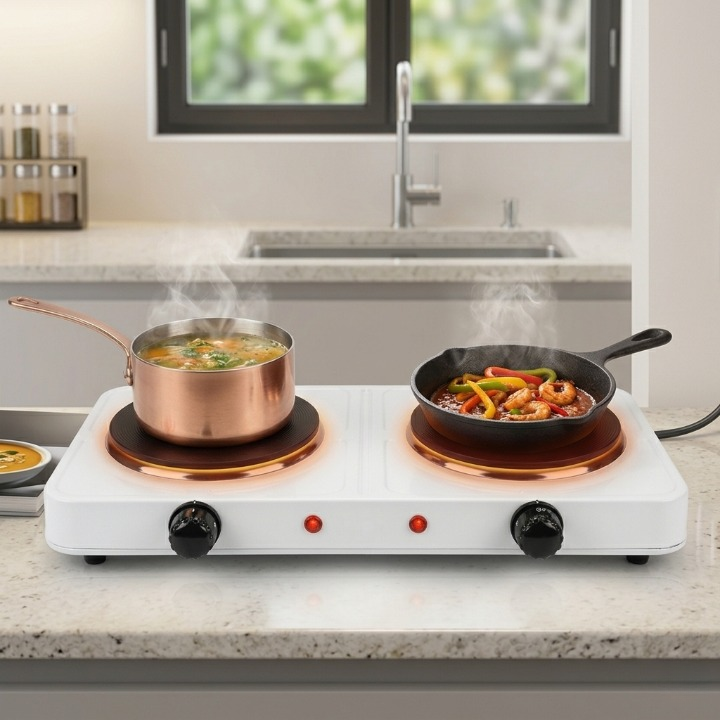 Réchaud électrique double portable pour cuisson polyvalente