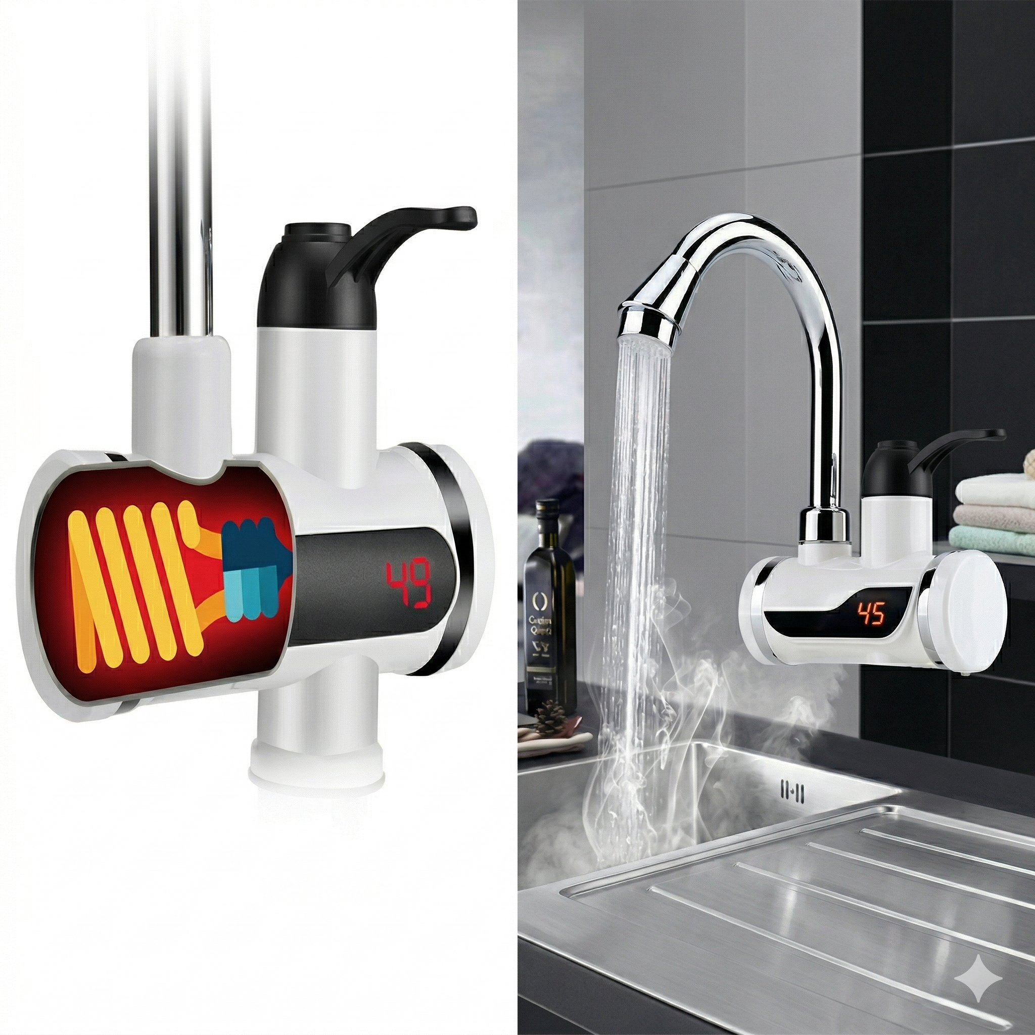 Robinet chauffe-eau instantané électrique, pour douche ou cuisine, chauffe-eau instantané