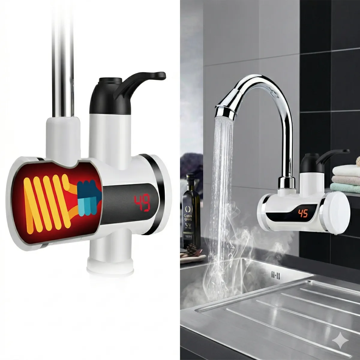 Robinet chauffe-eau instantané électrique, pour douche ou cuisine, chauffe-eau instantané