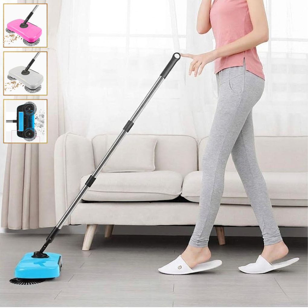 Balai ménager 3 en 1 rotatif à 360°, silencieux et à pousser manuellement pour carrelage