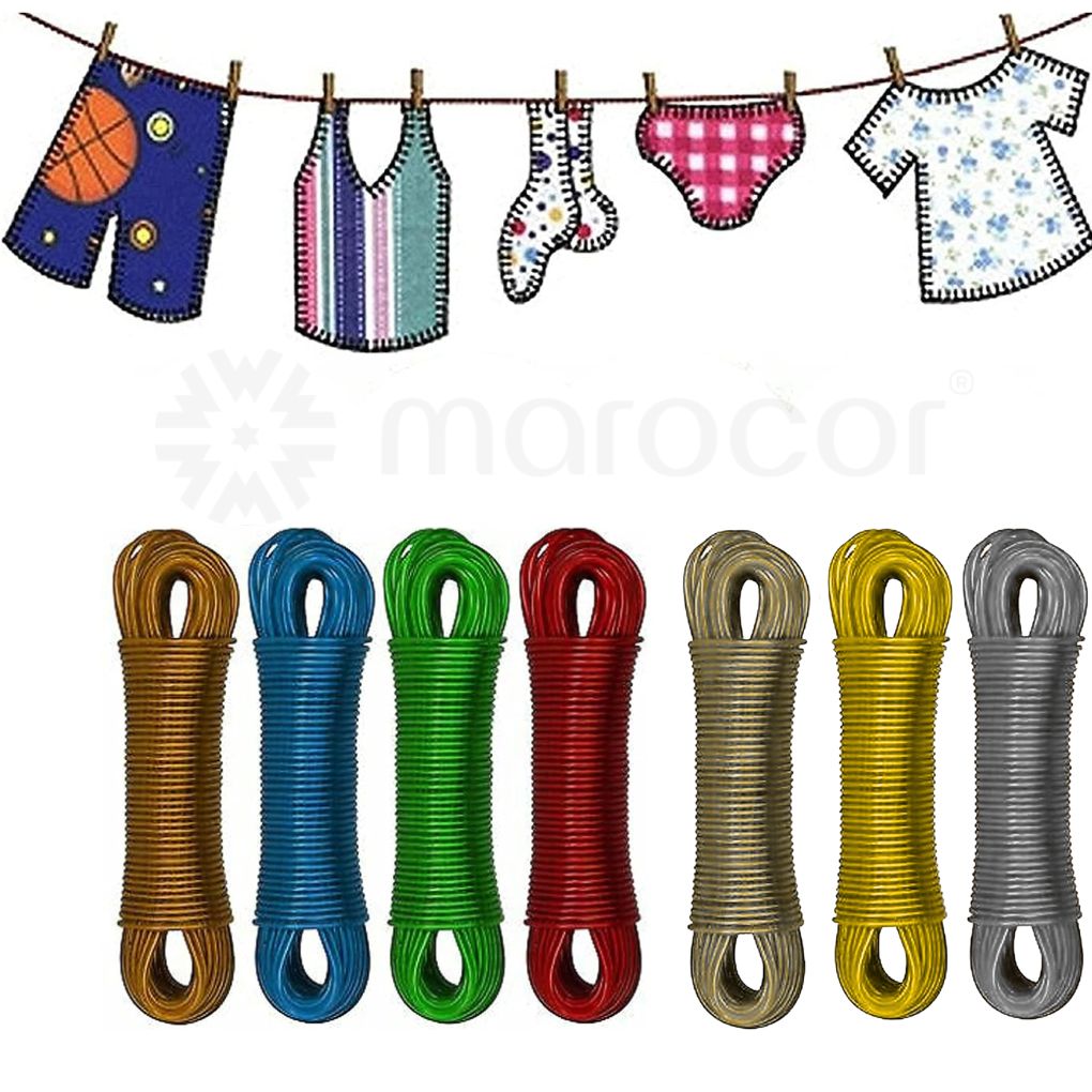 1 pcs Corde à linge de 20 mètres, fil d'acier robuste avec revêtement en PVC épais pour le séchage des vêtements en extérieur