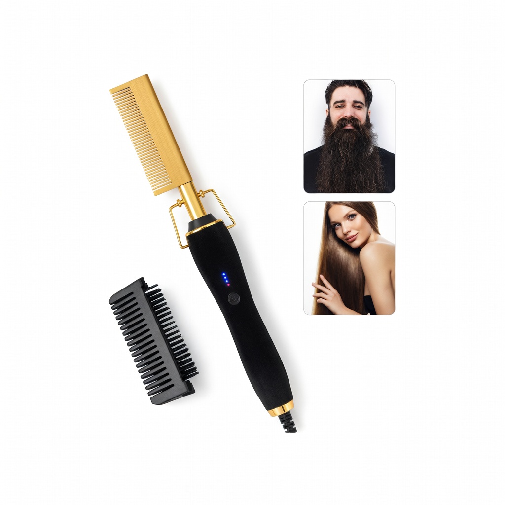 Peigne chauffant lissant pour cheveux secs et humides avec effet coiffage rapide