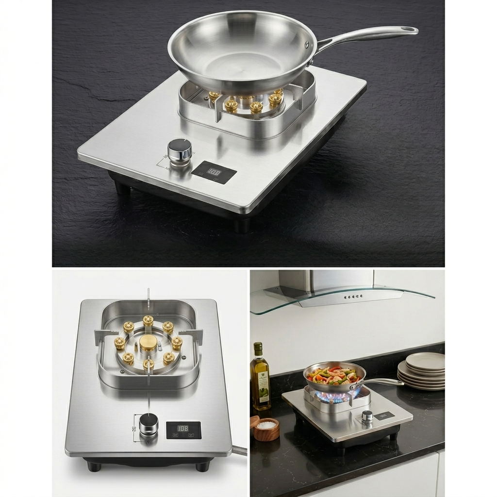 Plaque de cuisson à gaz encastrable en acier inoxydable avec brûleurs en fonte antidérapants compatible tous ustensiles