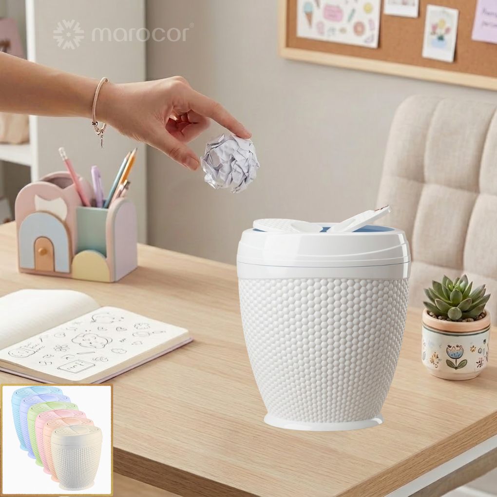 mini Poubelle à pédale compacte et élégante en plastique avec texture en nid d'abeille