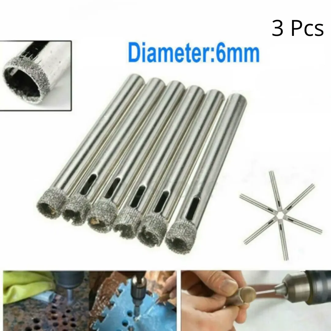 Lot de 3 forets diamantés 6 mm pour carrelage, verre, ardoise, porcelaine et marbre