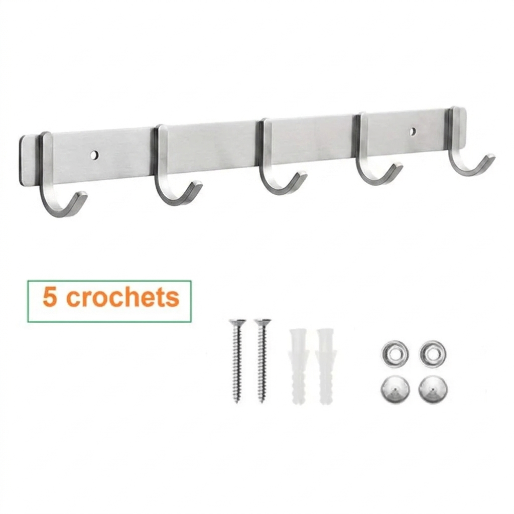 Set de 5 crochets en métal et aluminium pour salle de bain