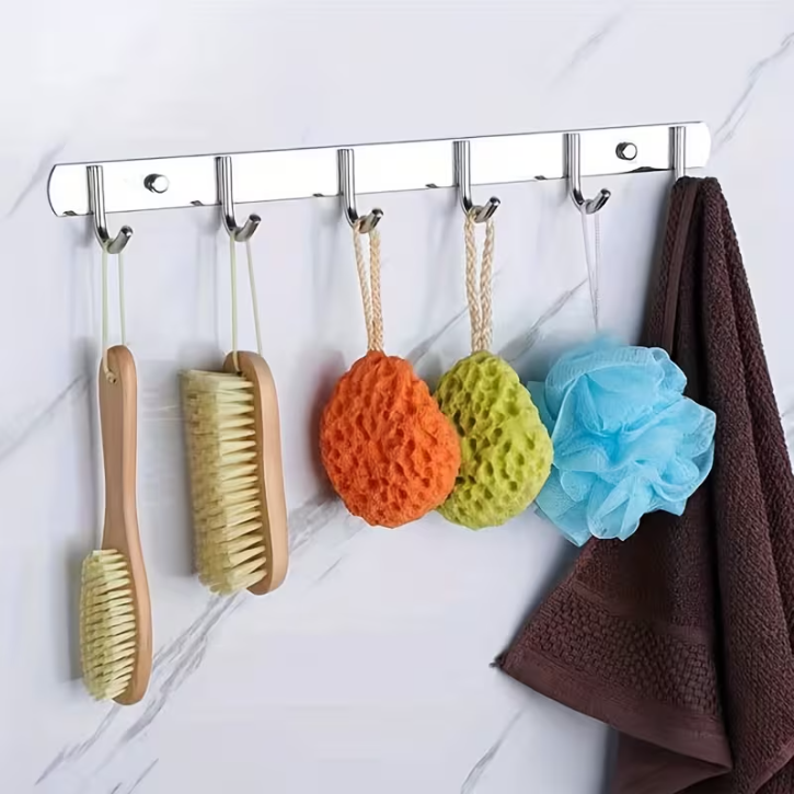 Set de 6 crochets en métal et aluminium pour salle de bain