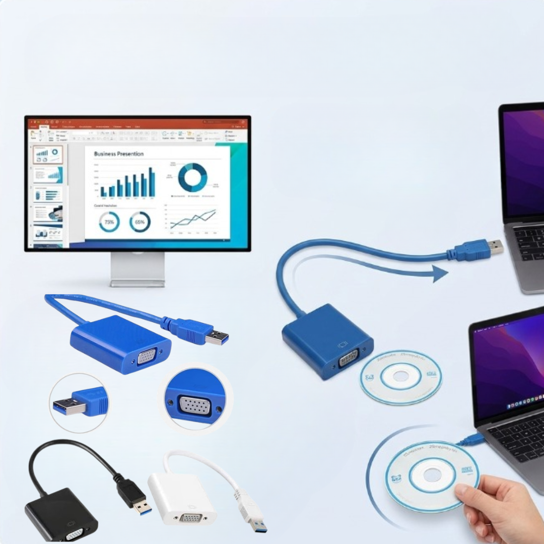Adaptateur USB 3.0 vers VGA pour affichage écran externe (couleur aléatoire)