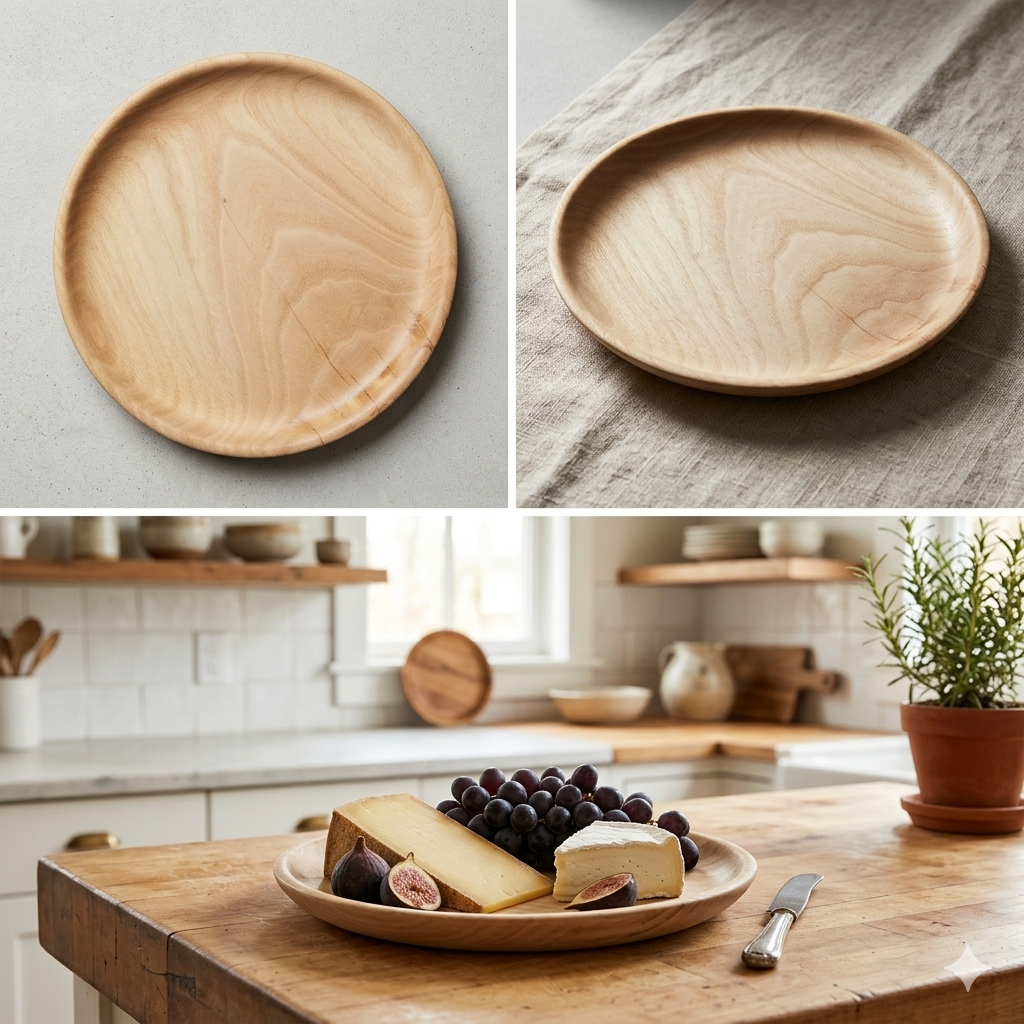 Plat de présentation artisanal en bois naturel