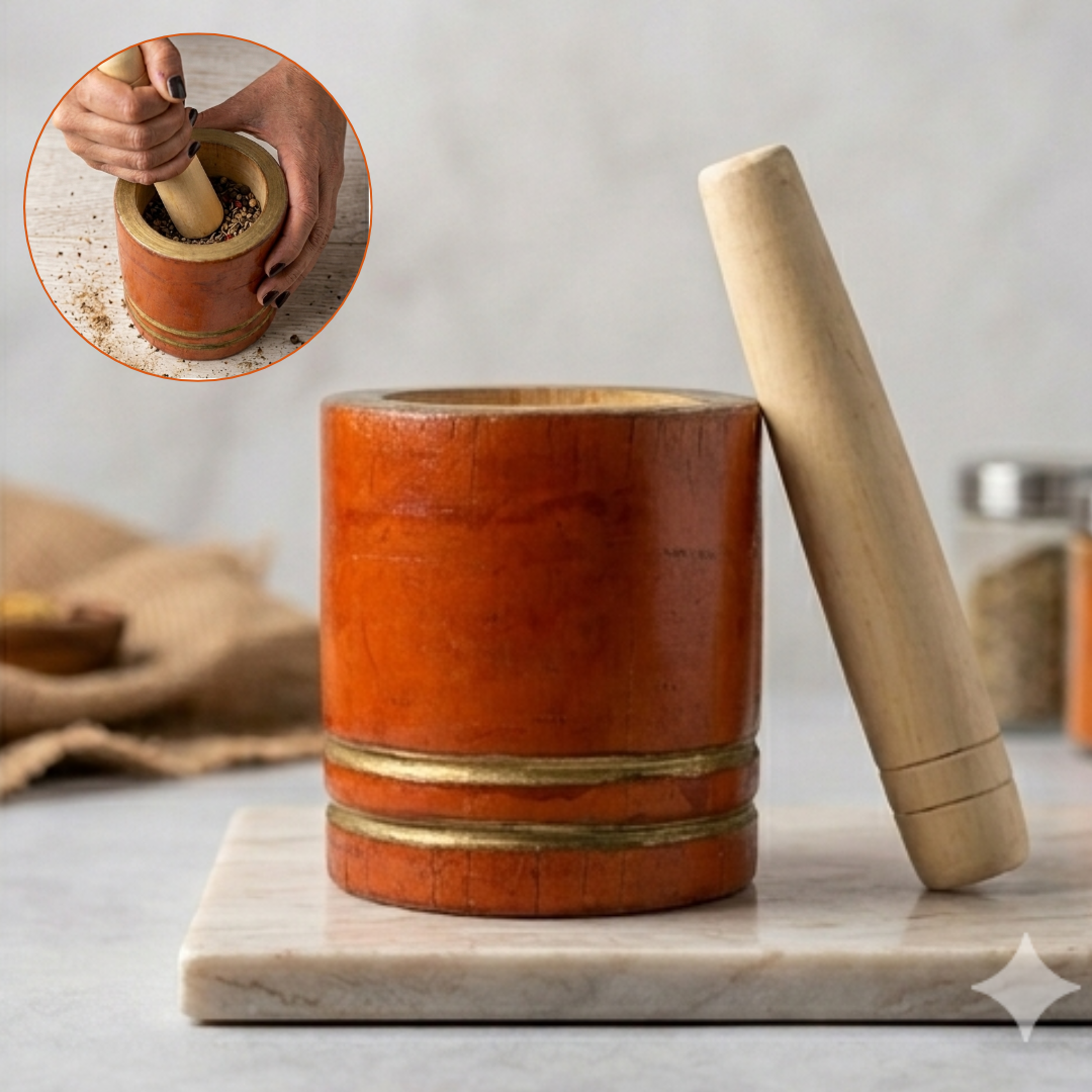 Pilon en bois artisanal pour écrasement d’ail, piment et épices